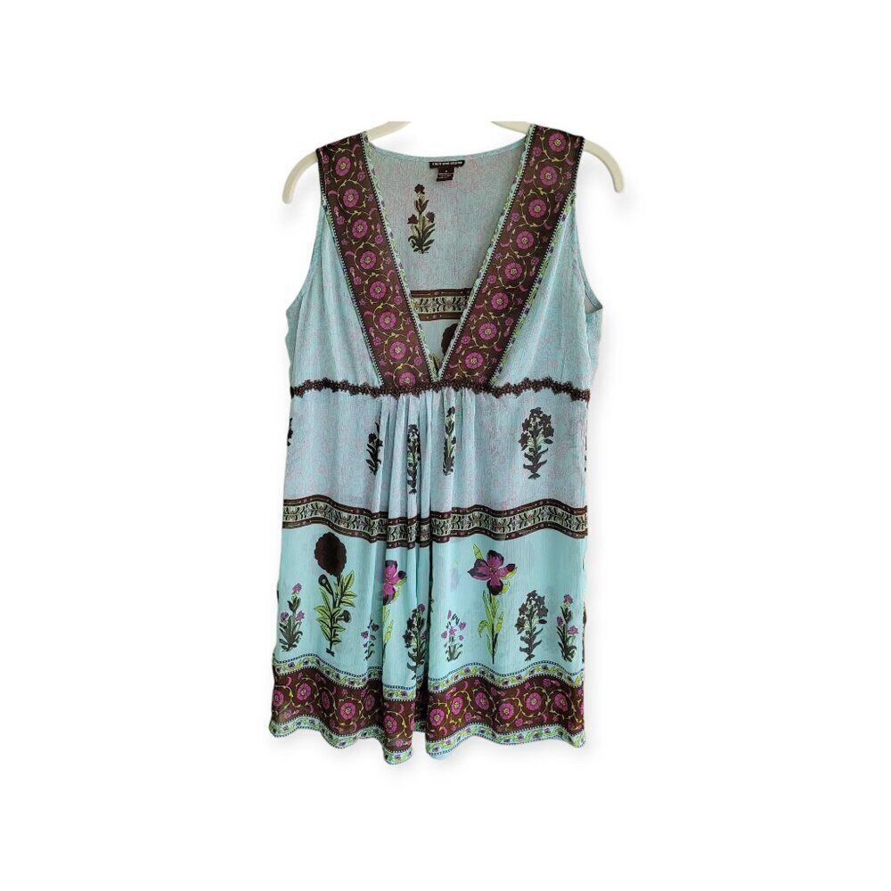 Y2K Blue Brown Semi Sheer Sleeveless Tunic Medium Coco and Chase Top - Picture 2 of 8